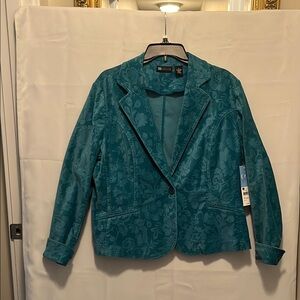 Relativity Teal Blue Blazer Velvet Texture 98% cotton NWT Size 1X